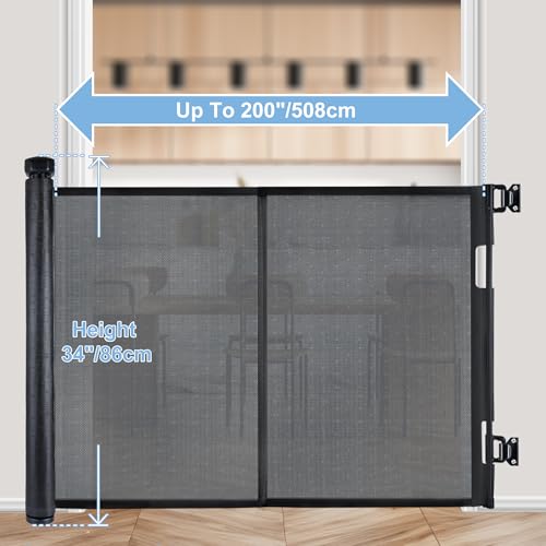 200" Retractable Baby Gates for Large Openings, Stairs, and Hallways, Black
| Extra Wide 34" Tall Dog Gates, Stairs, an
