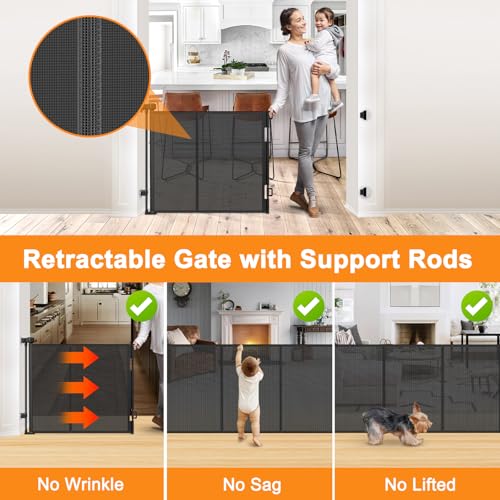 No Drill Retractable Pet Gates for Doorways Wide Retractable Dog Gate with Support Rods
| No Drilling Retractable Baby